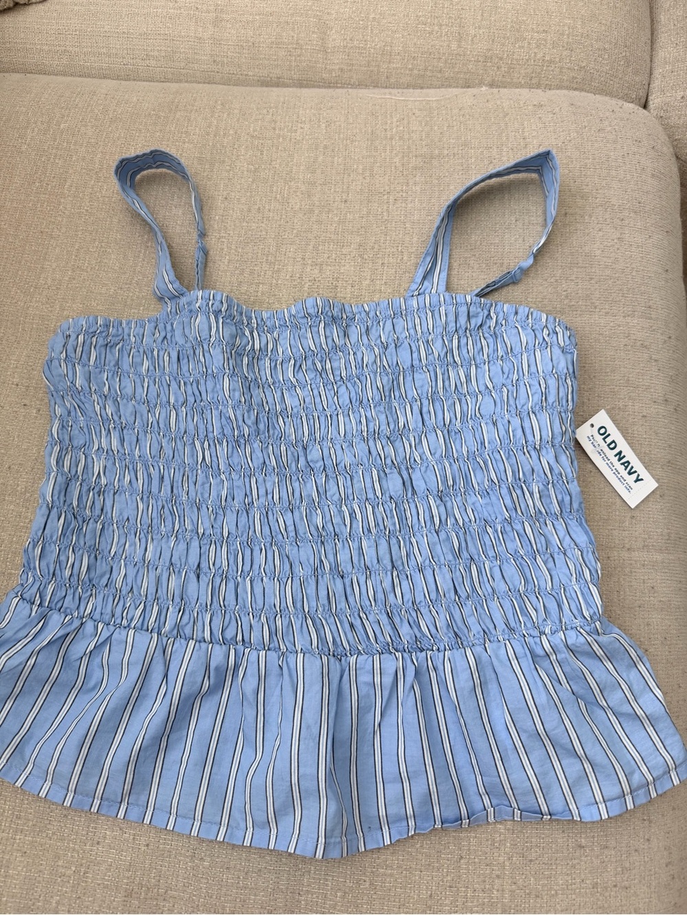 Old Navy Light Blue Striped Smocked Tank